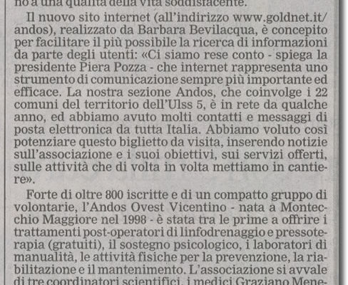 1 agosto 2004: Pubblicazione nuovo sito ANDOS OVEST VICENTINO