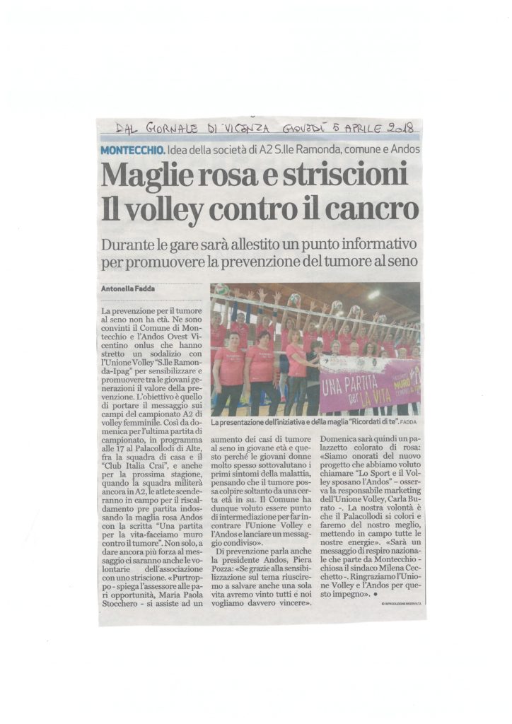 articolo GdV volley contro il cancro